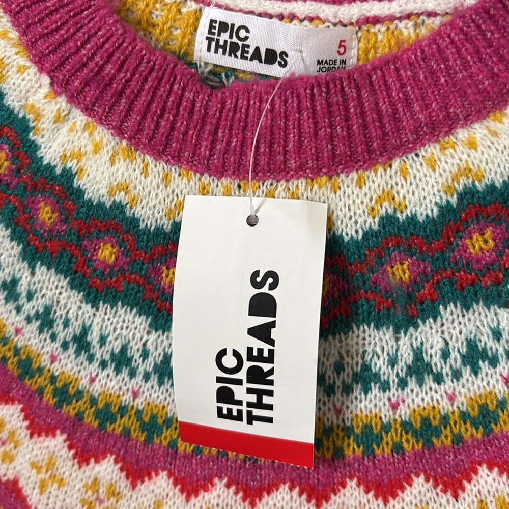 Epic Threads Red and Pink FairIsle Crew Neck Sweater - Picture 6 of 11